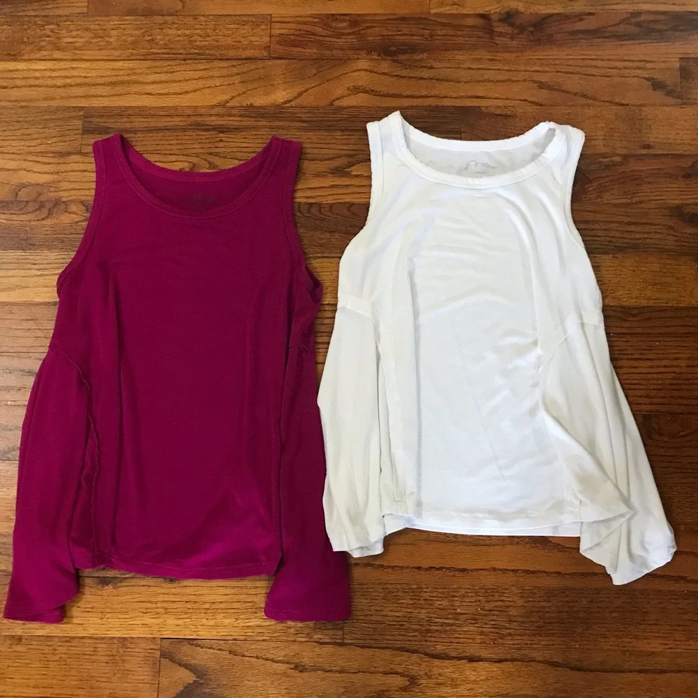 Girls Set 2 Art Class Tank Tops Shirts Blouse White & Maroon / Burgundy Colors